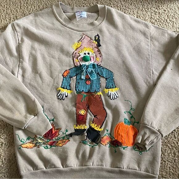 Jerzees Tops - Vintage Homemade Scarecrow Fall Halloween Sweatshirt
